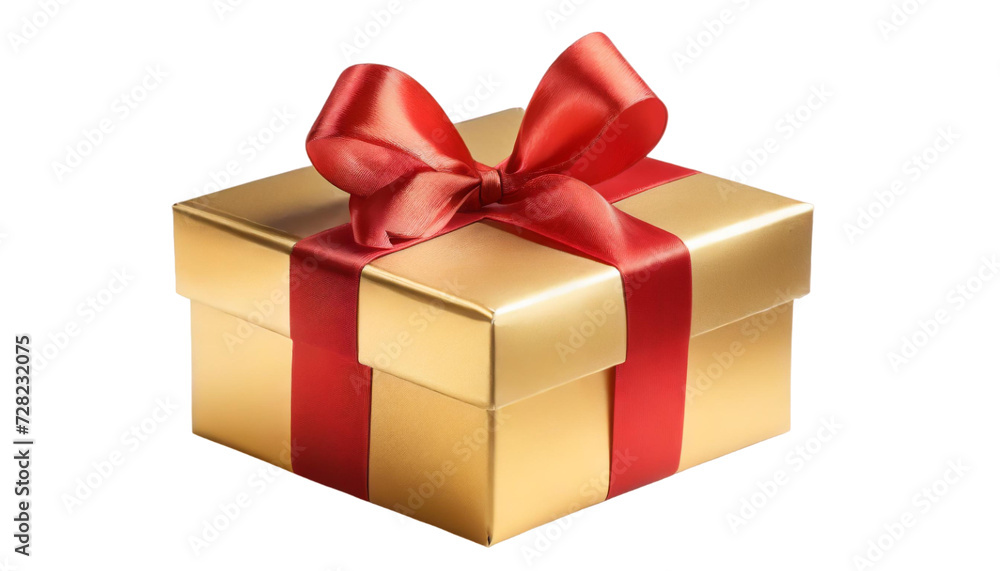 Golden gift box with red ribbon bow isolated on transparent background. Golden gift box with red ribbon bow isolated on transparent background.