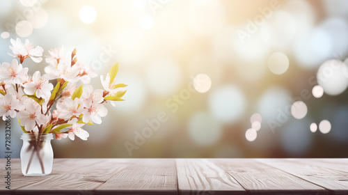 Empty table background with spring theme in background #728232086