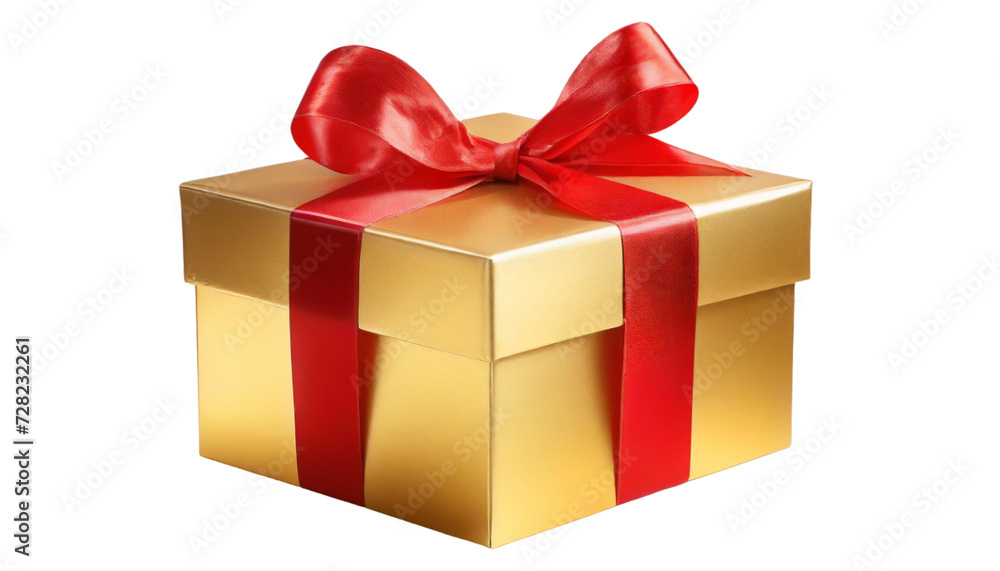 Golden gift box with red ribbon bow isolated on transparent background. Golden gift box with red ribbon bow isolated on transparent background.
