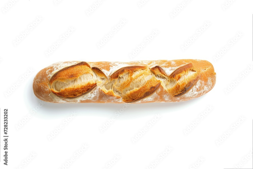 Top view of a freshly baked baguette isolated on white background Top view of a freshly baked baguette isolated on white background