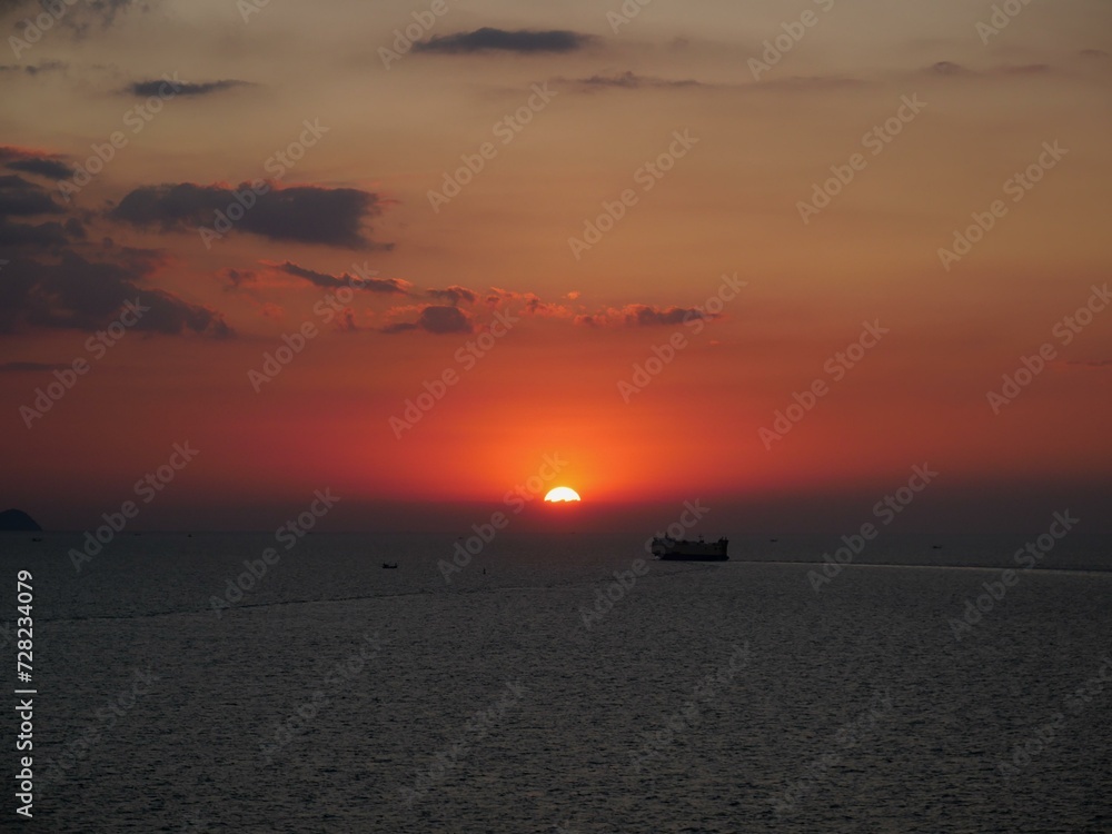 Fototapeta premium Sun set view onboard the cruise ship