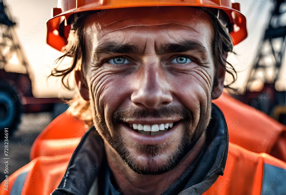 Obraz premium a male oil rig worker or construction worker dirty from a long days work on the oil rigs in northern Canada