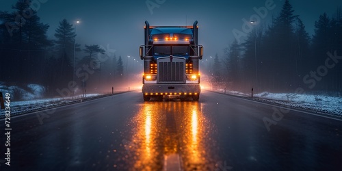Rainy Night on the Highway A Trucking Adventure Generative AI photo