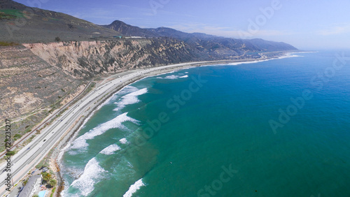 Aerial Photo, Mussel Shoals Beach, Long Pier, HWY 101 CA, Ventura Coast, Carpinteria, Little Rincon