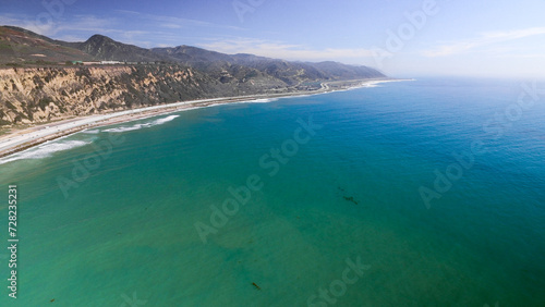 Aerial Photo, Mussel Shoals Beach, Long Pier, HWY 101 CA, Ventura Coast, Carpinteria, Little Rincon