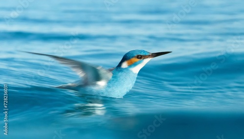 A mysterious bird flying over the surface of the sea. fish hunting