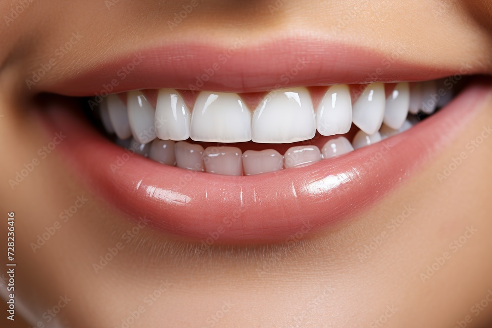 Close-up of a woman smile. Beautiful teeth and painted lips close-up Close-up of a woman smile. Beautiful teeth and painted lips close-up