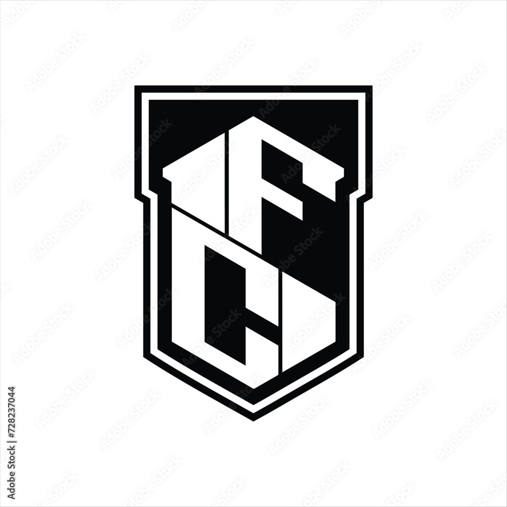 FC Logo monogram hexagon geometric up and down inside shield isolated style design template FC Logo monogram hexagon geometric up and down inside shield isolated style design template
