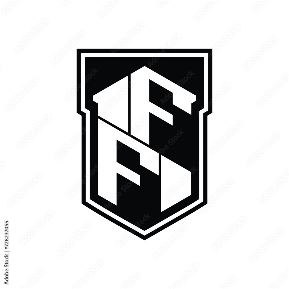 FF Logo monogram hexagon geometric up and down inside shield isolated style design template FF Logo monogram hexagon geometric up and down inside shield isolated style design template