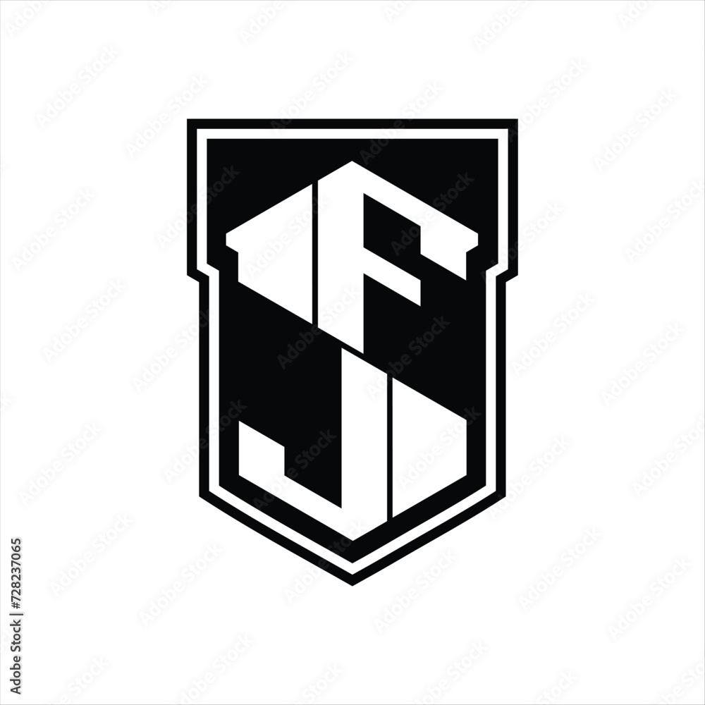 FJ Logo monogram hexagon geometric up and down inside shield isolated style design template FJ Logo monogram hexagon geometric up and down inside shield isolated style design template