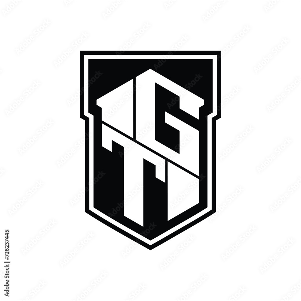 GT Logo monogram hexagon geometric up and down inside shield isolated style design template GT Logo monogram hexagon geometric up and down inside shield isolated style design template