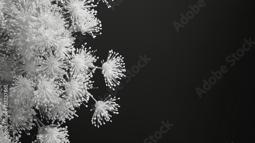 white flowers on a black background.