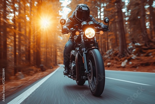 Riding the Light A Motorcycle Rider's Sunset Adventure Generative AI