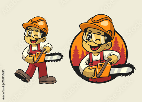 Cartoon of Logger Boy Worker Mascot