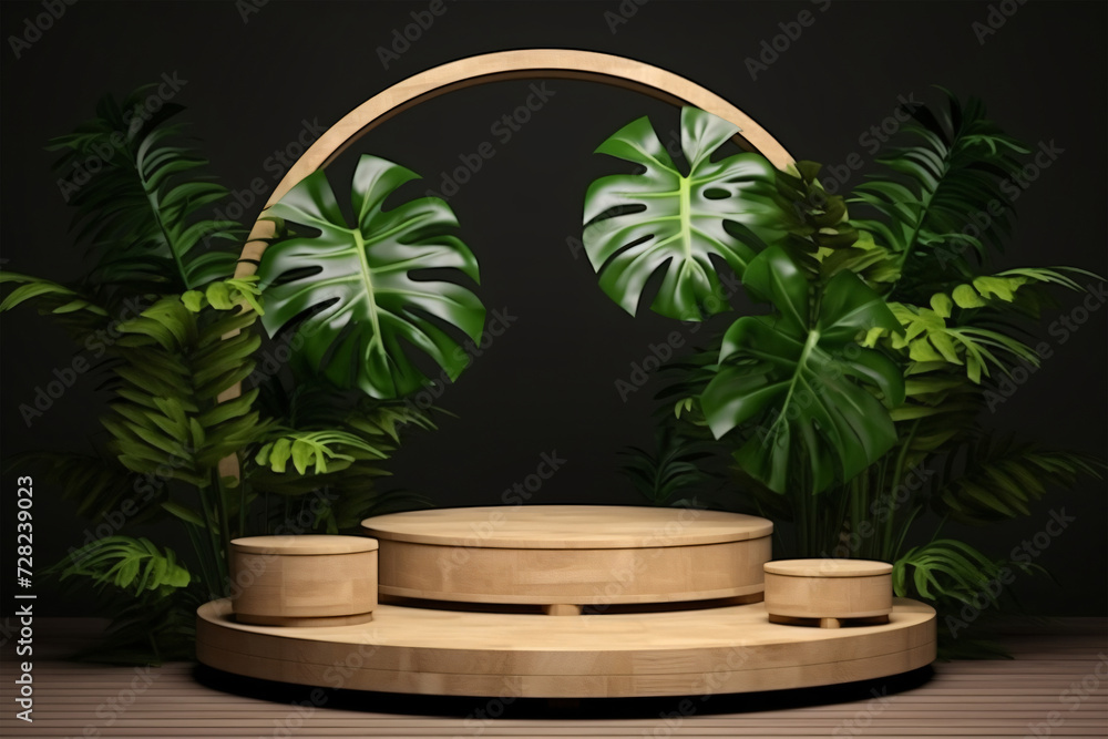 Wood podium mockup for product presentation decoration