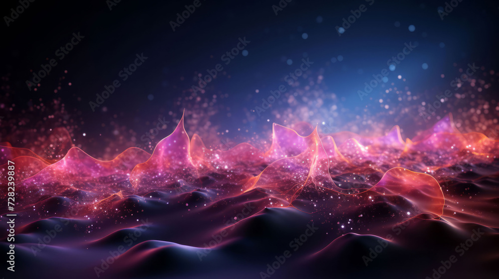 Obraz premium Abstract wallpaper with waves and particles. Purple colour and bokeh for background.