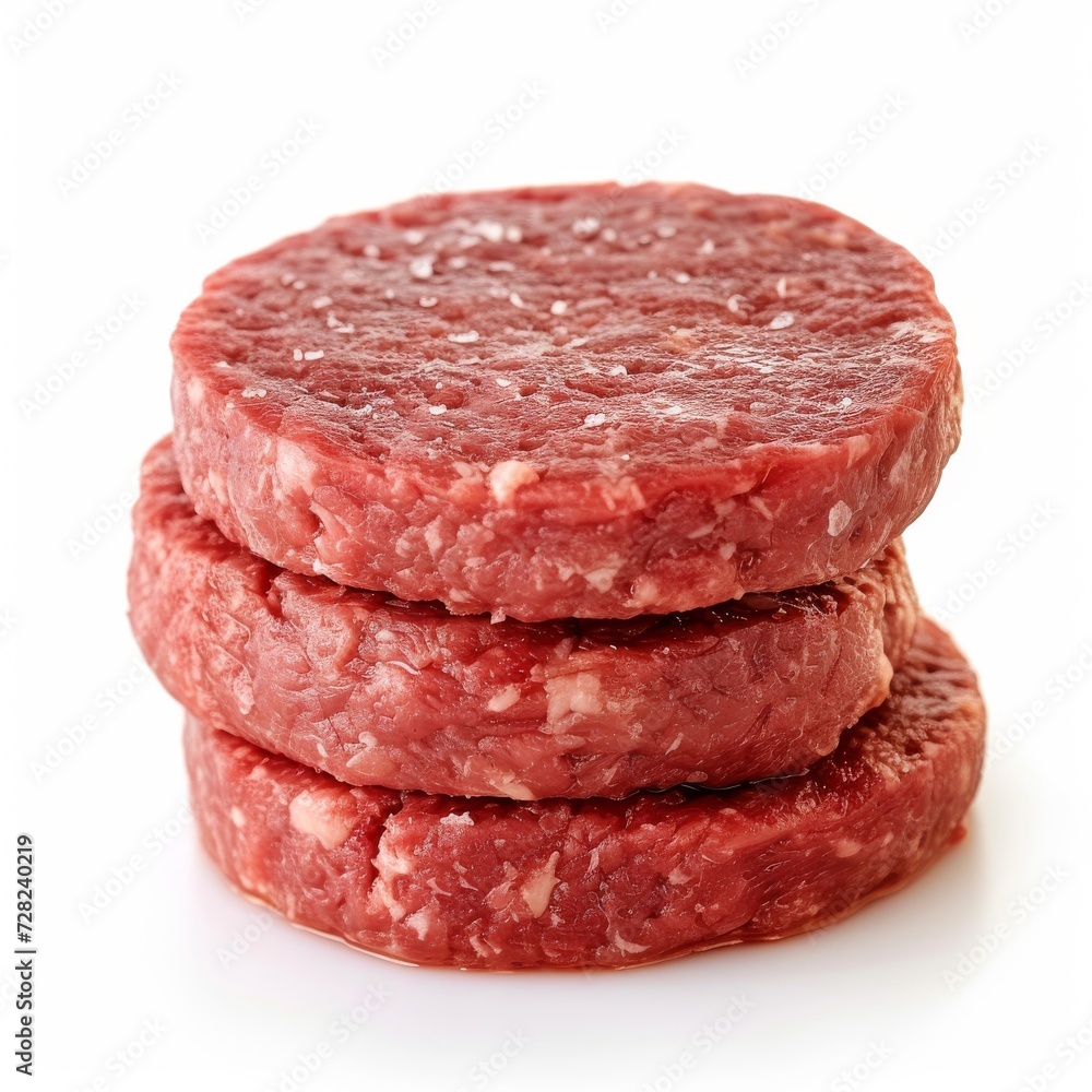 Raw ground beef burger patties on white background Raw ground beef burger patties on white background