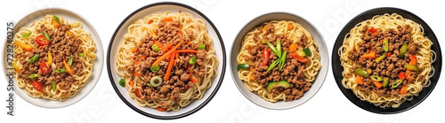 Surinamese noodles with minced meat on a plate, top view photo