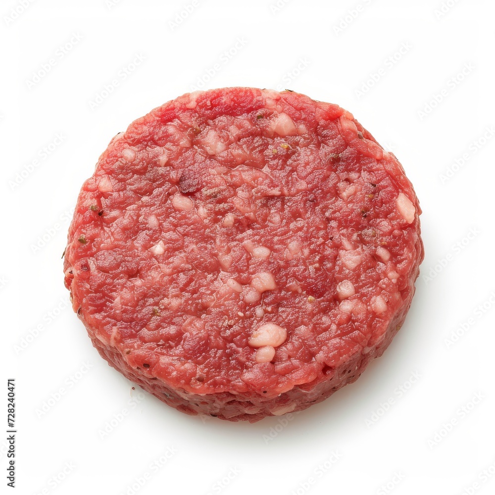 Top view of raw ground beef burger patty on white background Top view of raw ground beef burger patty on white background