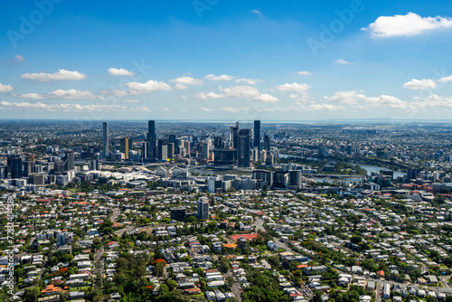 Fototapeta Naklejka Na Ścianę i Meble -  Brisbane CBD Aerial Helicopter
