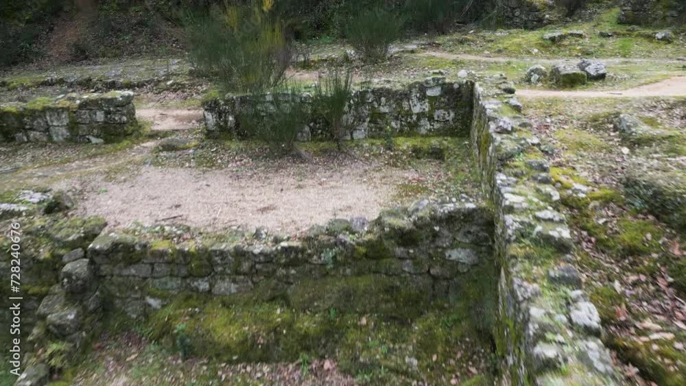 Aerial bird'seye view of Celtic and Galician Roman rock wall ruins Aerial bird'seye view of Celtic and Galician Roman rock wall ruins