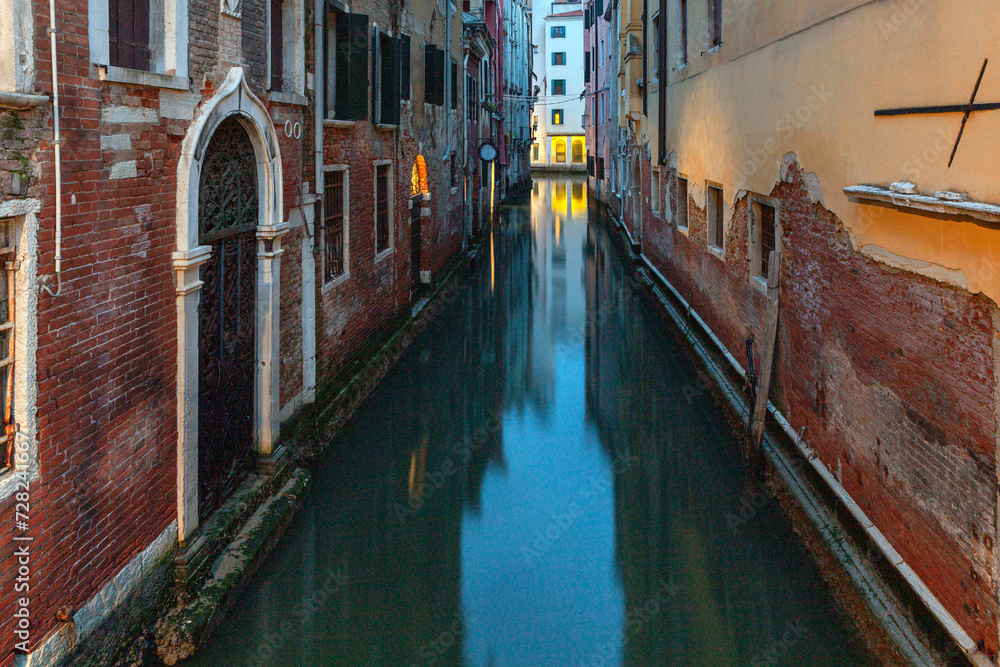 Cityscape and canals of Venice and colorful and old architecture of the city