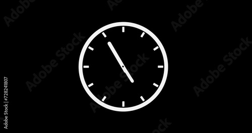 12 Hours Clock Animation. 4K High Quality Black Screen Video.