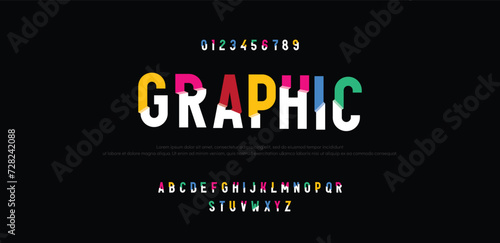 Graphic Modern abstract digital alphabet font. Minimal technology typography, Creative urban sport fashion futuristic font and with numbers. vector illustration photo