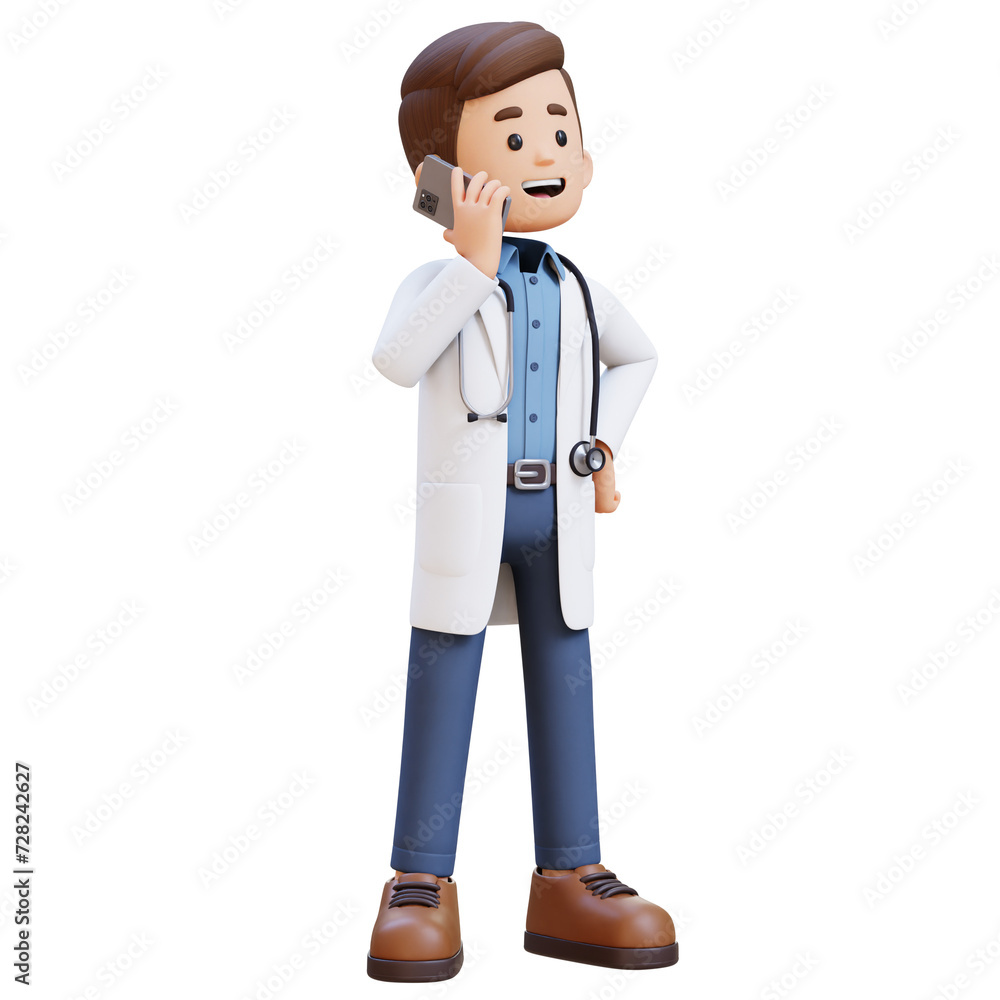 Fototapeta premium 3D Doctor Character Talking on phone call. Suitable for Medical content
