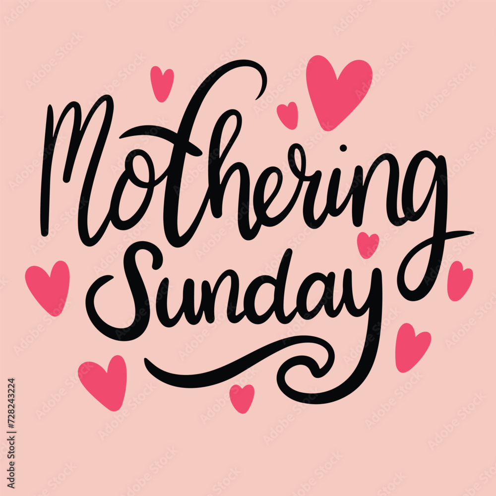 Text minimal banner Mothering Sunday. Handwriting Mothering Sunday inscription. Hand drawn vector art.