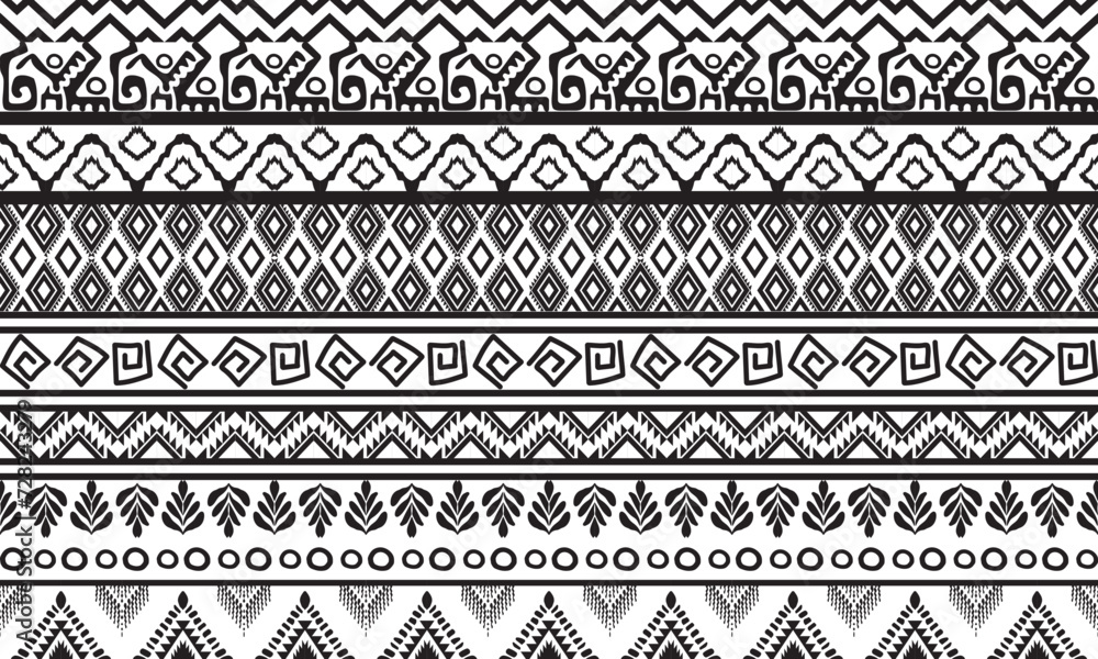 Seamless ethnic pattern, handmade, horizontal stripes, black and white print for your textiles, vector illustration. Seamless ethnic pattern, handmade, horizontal stripes, black and white print for your textiles, vector illustration.