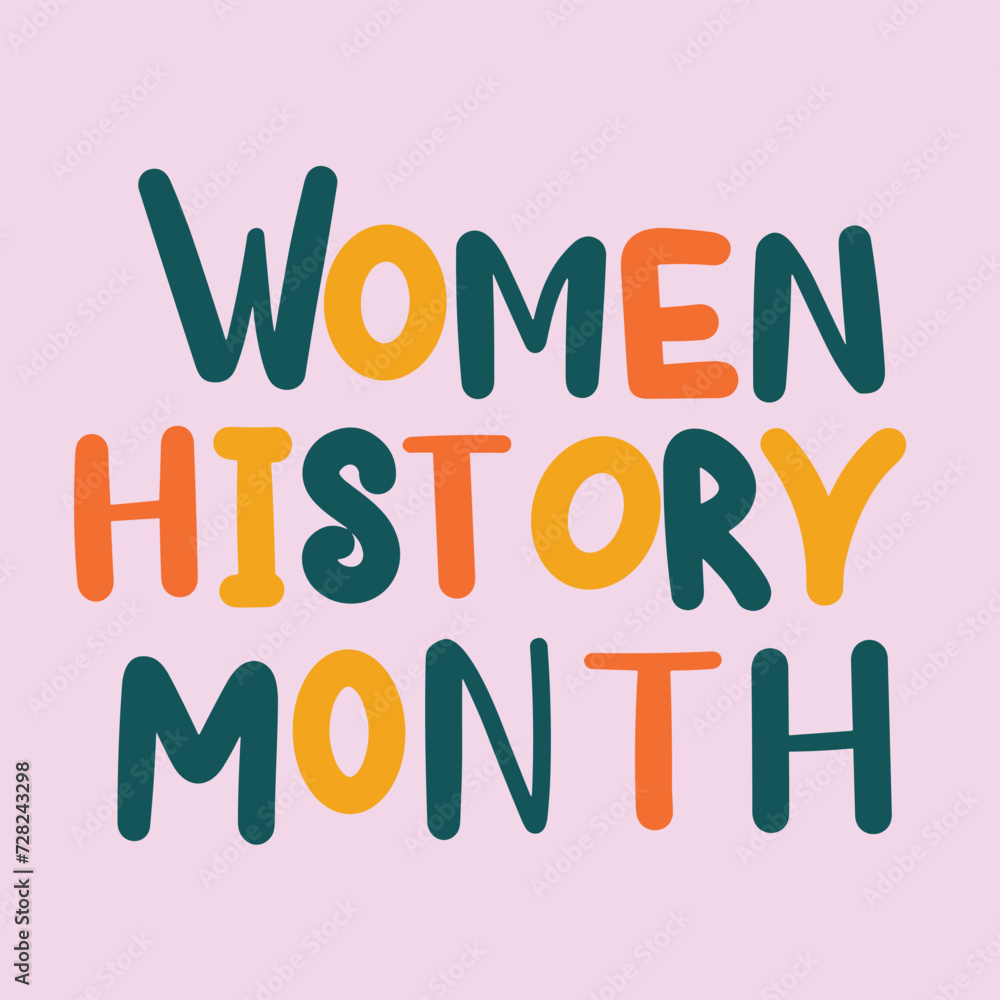 Text minimal banner Women History Month. Handwriting Women History Month inscription. Hand drawn vector art.