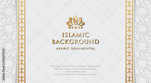 Vector arabic islamic elegant white and golden luxury background with decorative islamic arch