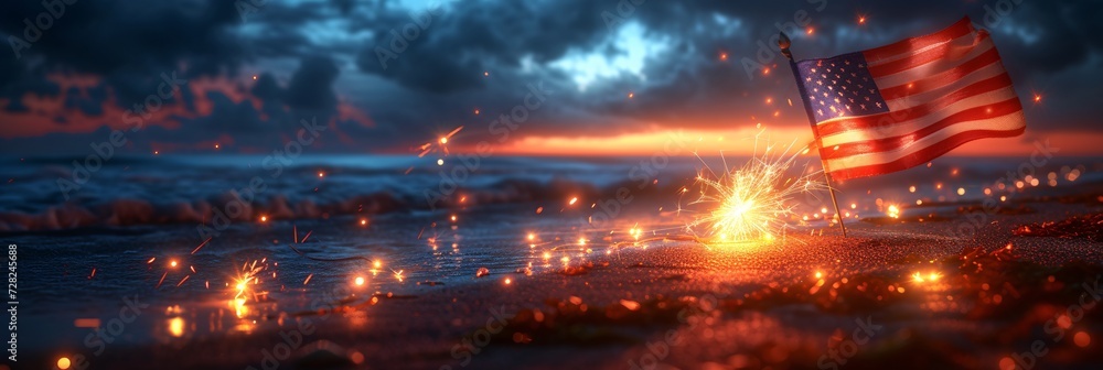 Glowing Fireworks on the Beach A Stunning Nighttime Display Generative AI