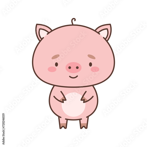 Cute piggy in kawaii style. Cute animals in kawaii style. Drawings for children. Isolated vector illustration