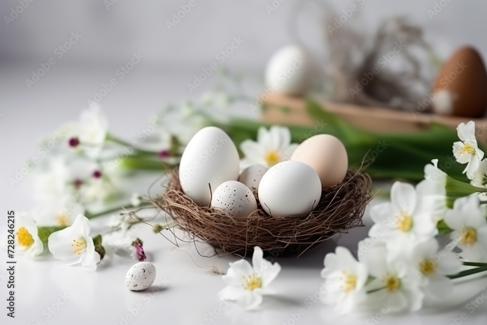 Happy Easter background, Easter eggs scene, Easter bunny ears with easter eggs, Easter poster background template with Easter eggs in the nest, Easter party concept. Happy Easter background, Easter eggs scene, Easter bunny ears with easter eggs, Easter poster background template with Easter eggs in the nest, Easter party concept.