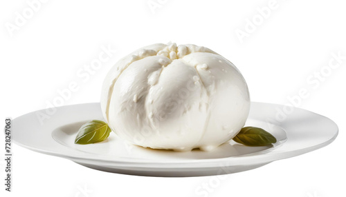 Mozzarella cheese ball with green leaves isolated on transparent background.