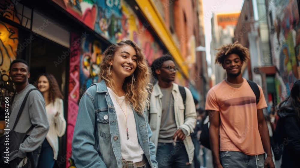 Vibrant Youth Embracing Street Style in Urban Setting Vibrant Youth Embracing Street Style in Urban Setting