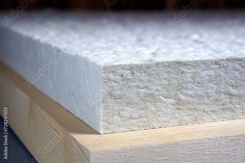 Close-up of a stack of white foam insulation on a wooden surface