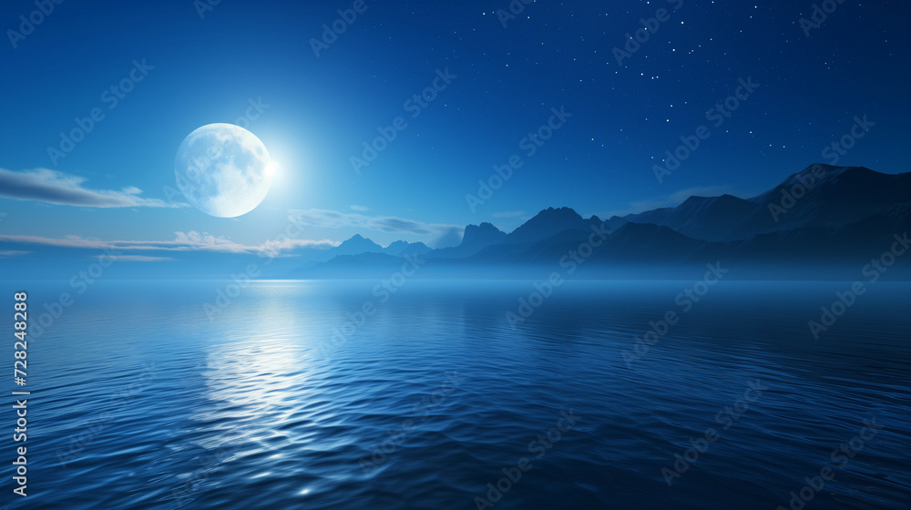 Fototapeta premium Unusual blue landscape of the sea, moon