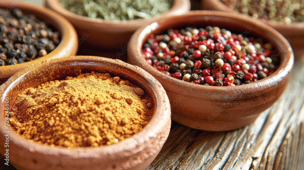 Plate of Spices and Nuts on Wooden Table