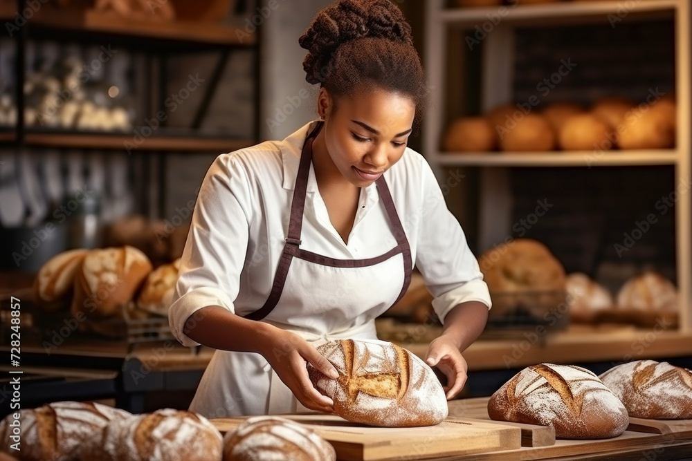 Woman Making Bread in Home Bakery