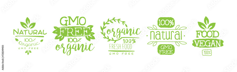 Fototapeta premium Green Food Label and Natural Organic Product Badge Vector Set