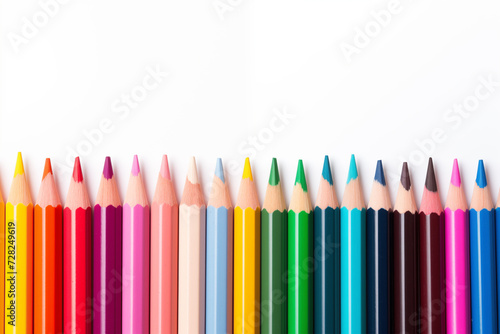 Color pencils arranged in a white display showcasing a rich palette of hues and tones ready to bring creativity to life.