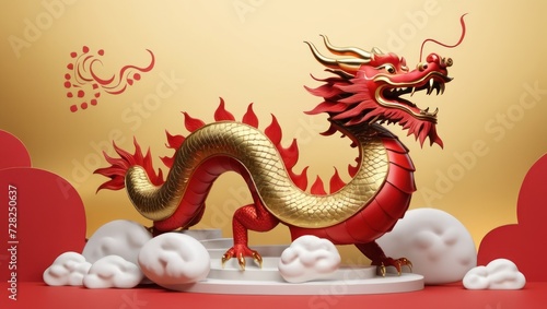 3D Chinese dragon podium for Lunar New Year 2024 celebrations. © Eureka Design