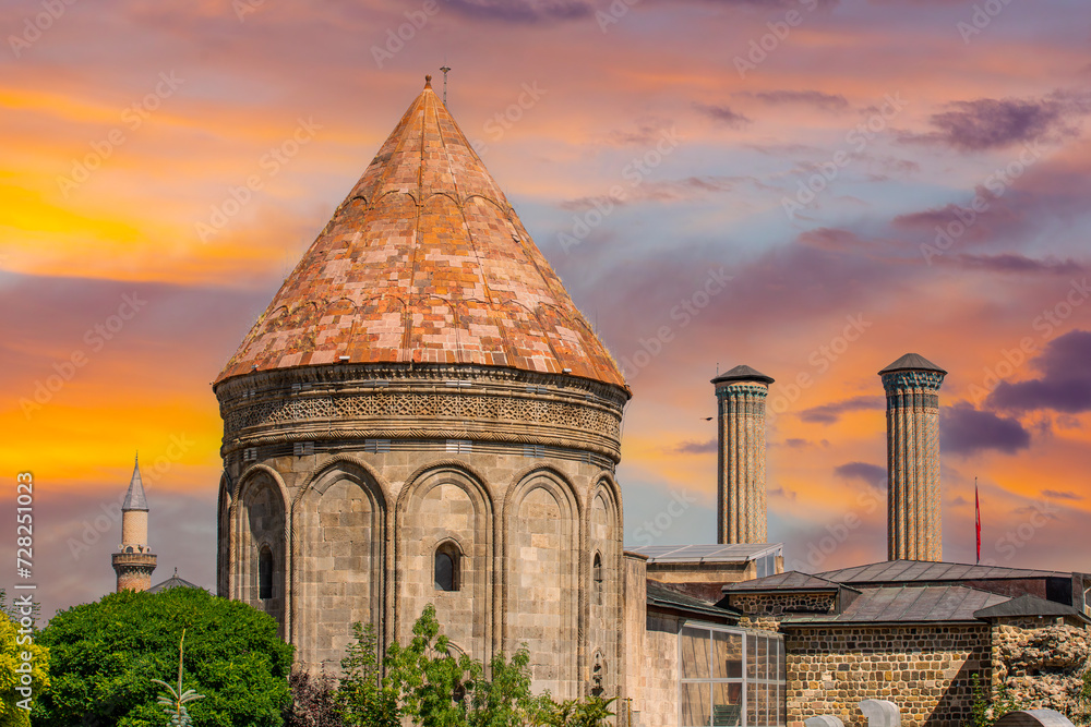 The Double Minaret Madrasa belongs to the Seljuk period. It is the historical and touristic symbol of Erzurum province.Erzurum, Turkey