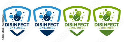 Disinfectant Logo Vector. Kills 99.9% bacteria, germs and viruses . Antibacterial and antiviral defence, protection infection. Vector Illustration