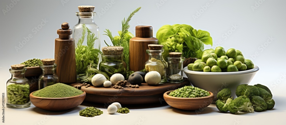 Alternative medicine concept. Herbal medicine and natural health, isolated on white background