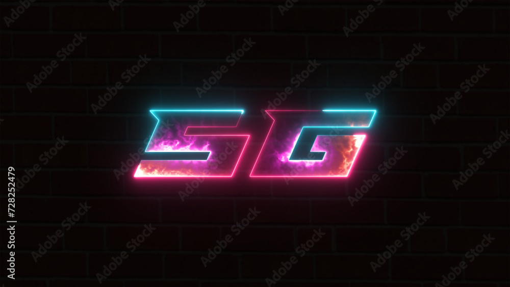 Neon 5G sign. Internet of next generation. Neon futuristic wallpaper. Vibrant colored technology symbol, isolated on a black background. Neon 5G sign. Internet of next generation. Neon futuristic wallpaper. Vibrant colored technology symbol, isolated on a black background.