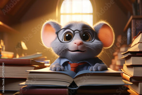 Studious Mouse with Glasses